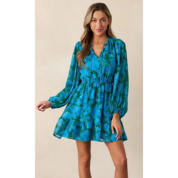 Sugarlips Dresses & Skirts - Sugar Lips Long Sleeve Teal & Green Chiffon Mini Dress. Ruffle. Bright. Large.